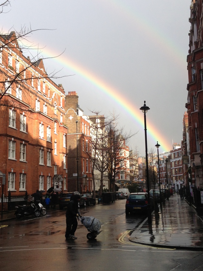 rainbow, great portland street, after the rain